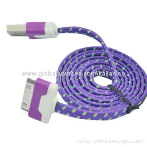 1/2/3m Flat Fabric Braided 30-pin USB Data and Charging Cable for iPhone 4/4S, Colorful Design